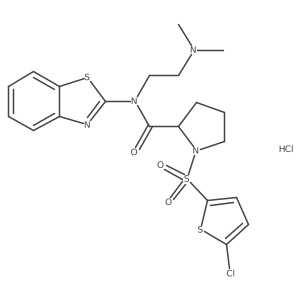 N-(benzo[d]thiazol-2-yl)-1-((5-chlorothiophen-2-yl)sulfonyl)-N-(2-(dimethylamino)ethyl)pyrrolidine-2-carboxamide hydrochloride结构式