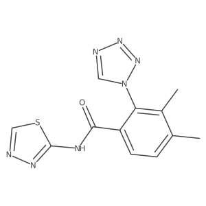 3,4-dimethyl-2-(1H-tetrazol-1-yl)-N-(1,3,4-thiadiazol-2-yl)benzamide结构式