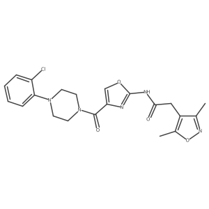 N-(4-(4-(2-chlorophenyl)piperazine-1-carbonyl)oxazol-2-yl)-2-(3,5-dimethylisoxazol-4-yl)acetamide结构式