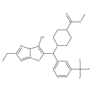 Methyl 1-((2-ethyl-6-hydroxythiazolo[3,2-b][1,2,4]triazol-5-yl)(3-(trifluoromethyl)phenyl)methyl)piperidine-4-carboxylate Structure