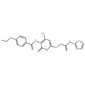 N-(4-amino-6-oxo-2-((2-oxo-2-(thiazol-2-ylamino)ethyl)thio)-1,6-dihydropyrimidin-5-yl)-4-ethoxybenzamide结构式