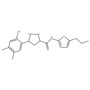 5-(2-hydroxy-4,5-dimethylphenyl)-N-(5-propyl-1,3,4-thiadiazol-2-yl)pyrazolidine-3-carboxamide结构式