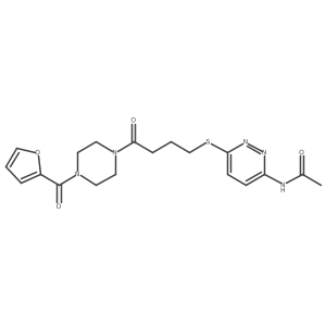 N-(6-((4-(4-(furan-2-carbonyl)piperazin-1-yl)-4-oxobutyl)thio)pyridazin-3-yl)acetamide结构式