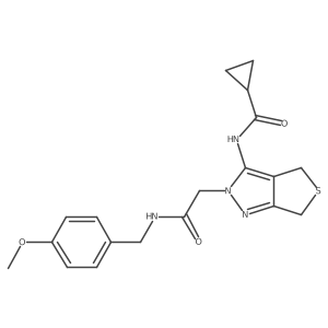 N-(2-(2-((4-methoxybenzyl)amino)-2-oxoethyl)-4,6-dihydro-2H-thieno[3,4-c]pyrazol-3-yl)cyclopropanecarboxamide Structure