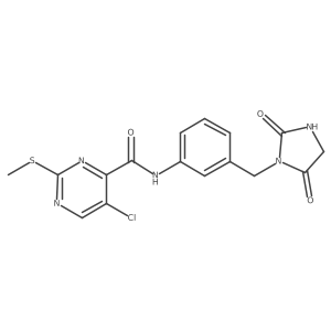 5-chloro-N-{3-[(2,5-dioxoimidazolidin-1-yl)methyl]phenyl}-2-(methylsulfanyl)pyrimidine-4-carboxamide结构式