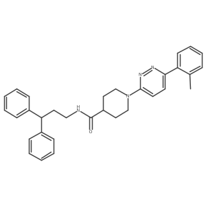 Cc1ccccc1-c1ccc(N2CCC(C(=O)NCCC(c3ccccc3)c3ccccc3)CC2)nn1结构式