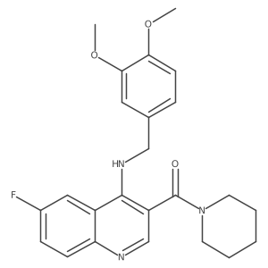 (4-((3,4-Dimethoxybenzyl)amino)-6-fluoroquinolin-3-yl)(piperidin-1-yl)methanone结构式
