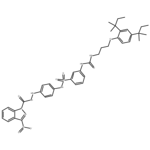 3-Nitro-1H-indazole-1-carboxylic acid 2-[4-[[[3-[[[[3-[2,4-bis(1,1-dimethylpropyl)phenoxy]propyl]amino]carbonyl]amino]phenyl]sulfonyl]amino]phenyl]hydrazide结构式