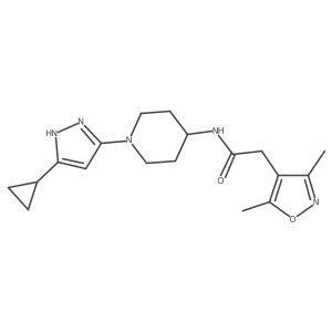 N-(1-(5-cyclopropyl-1H-pyrazol-3-yl)piperidin-4-yl)-2-(3,5-dimethylisoxazol-4-yl)acetamide结构式