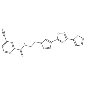 3-cyano-N-(2-(4-(3-(thiophen-2-yl)-1,2,4-oxadiazol-5-yl)-1H-1,2,3-triazol-1-yl)ethyl)benzamide结构式