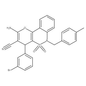 2-Amino-4-(3-bromophenyl)-6-(4-methylbenzyl)-4,6-dihydropyrano[3,2-c][2,1]benzothiazine-3-carbonitrile 5,5-dioxide结构式