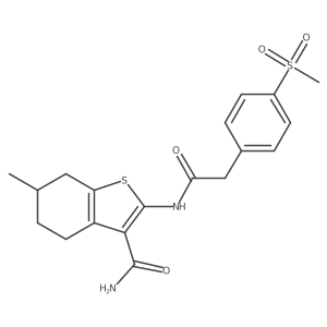 6-Methyl-2-(2-(4-(methylsulfonyl)phenyl)acetamido)-4,5,6,7-tetrahydrobenzo[b]thiophene-3-carboxamide结构式