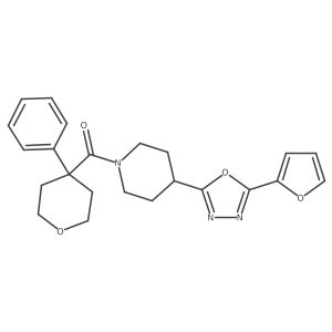 (4-(5-(furan-2-yl)-1,3,4-oxadiazol-2-yl)piperidin-1-yl)(4-phenyltetrahydro-2H-pyran-4-yl)methanone结构式