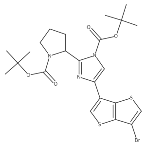 4-(6-bromo-thieno[3,2-b]thiophen-3-yl)-2-(S)-(1-tert-butoxycarbonyl-pyrrolidin-2-yl)-imidazole-1-carboxylic acid tert-butyl ester结构式