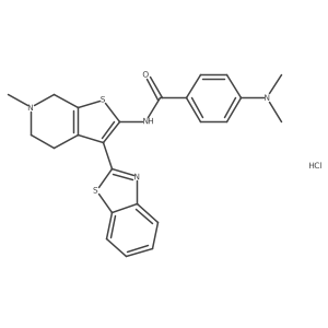 N-(3-(benzo[d]thiazol-2-yl)-6-methyl-4,5,6,7-tetrahydrothieno[2,3-c]pyridin-2-yl)-4-(dimethylamino)benzamide hydrochloride Structure