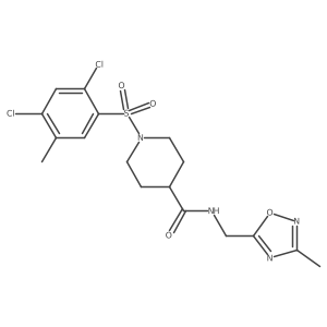1-((2,4-dichloro-5-methylphenyl)sulfonyl)-N-((3-methyl-1,2,4-oxadiazol-5-yl)methyl)piperidine-4-carboxamide结构式