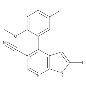 4-(5-fluoro-2-methoxyphenyl)-2-iodo-1H-pyrrolo[2,3-b]pyridine-5-carbonitrile Structure