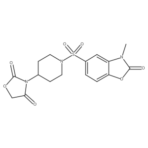 3-(1-((3-Methyl-2-oxo-2,3-dihydrobenzo[d]oxazol-5-yl)sulfonyl)piperidin-4-yl)oxazolidine-2,4-dione结构式