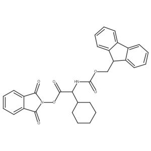 1,3-dioxo-2,3-dihydro-1H-isoindol-2-yl (2S)-2-cyclohexyl-2-({[(9H-fluoren-9-yl)methoxy]carbonyl}amino)acetate结构式