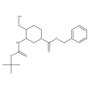 cis-3-tert-Butoxycarbonylamino-4-hydroxymethyl-piperidine-1-carboxylic acid benzyl ester结构式