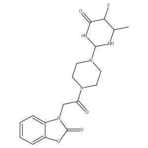 3-[2-[4-(5-Fluoro-4-methyl-6-oxo-1,3-diazinan-2-yl)piperazin-1-yl]-2-oxoethyl]-1,3-benzoxazol-2-one Structure