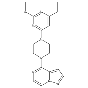 4-Ethyl-2-(methylsulfanyl)-6-(4-{pyrazolo[1,5-a]pyrazin-4-yl}piperazin-1-yl)pyrimidine结构式