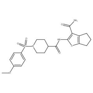 N-(3-carbamoyl-5,6-dihydro-4H-cyclopenta[b]thiophen-2-yl)-1-((4-methoxyphenyl)sulfonyl)piperidine-4-carboxamide结构式