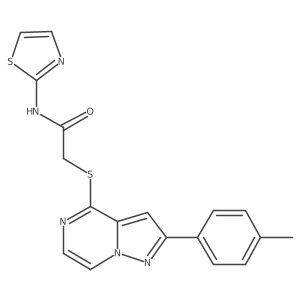 2-{[2-(4-Methylphenyl)pyrazolo[1,5-A]pyrazin-4-YL]sulfanyl}-N-(1,3-thiazol-2-YL)acetamide结构式