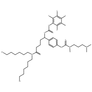 4-(5-(Bis(6-mercaptohexyl)amino)-5-oxo-1-(((perfluorophenoxy)carbonyl)oxy)pentyl)phenyl (3-(dimethylamino)propyl)(methyl)carbamate Structure