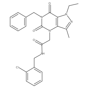 2-(6-benzyl-1-ethyl-3-methyl-5,7-dioxo-6,7-dihydro-1H-pyrazolo[4,3-d]pyrimidin-4(5H)-yl)-N-(2-chlorobenzyl)acetamide结构式