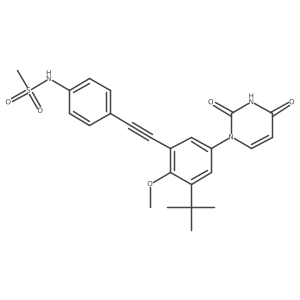 N-(4-((3-tert-butyl-5-(2,4-dioxo-3,4-dihydropyrimidin-1(2H)-yl)-2-methoxyphenyl)ethynyl)phenyl)methanesulfonamide结构式