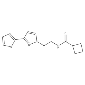 N-(2-(3-(thiophen-2-yl)-1H-pyrazol-1-yl)ethyl)cyclobutanecarboxamide结构式