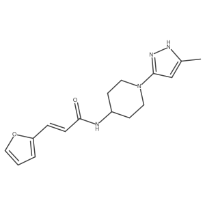 (E)-3-(furan-2-yl)-N-(1-(5-methyl-1H-pyrazol-3-yl)piperidin-4-yl)acrylamide结构式