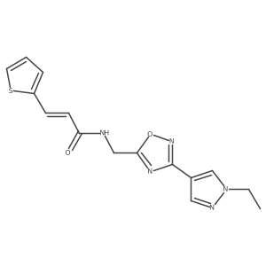(E)-N-((3-(1-ethyl-1H-pyrazol-4-yl)-1,2,4-oxadiazol-5-yl)methyl)-3-(thiophen-2-yl)acrylamide结构式