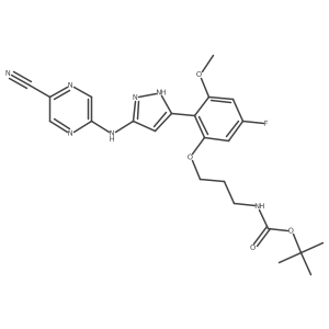 tert-butyl (3-(2-(3-((5-cyanopyrazin-2-yl)amino)-1H-pyrazol-5-yl)-5-fluoro-3-methoxyphenoxy)propyl)carbamate Structure