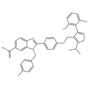 2-[4-[[3-(2,6-Dichlorophenyl)-5-propan-2-yl-1,2-oxazol-4-yl]methoxy]phenyl]-3-[(4-fluorophenyl)methyl]benzimidazole-5-carboxylic acid结构式