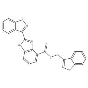 N-(1-benzothiophen-3-ylmethyl)-2-(1H-indazol-3-yl)-1H-benzimidazole-4-carboxamide结构式