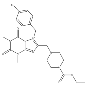 ethyl 4-[[7-[(4-chlorophenyl)methyl]-1,3-dimethyl-2,6-dioxo-5H-purin-7-ium-8-yl]methyl]piperazine-1-carboxylate结构式