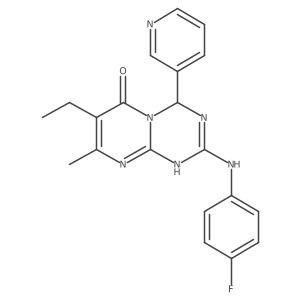 7-ethyl-2-[(4-fluorophenyl)amino]-8-methyl-4-pyridin-3-yl-1,4-dihydro-6H-pyrimido[1,2-a][1,3,5]triazin-6-one结构式