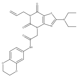 2-[6-allyl-2-(diethylamino)-5,7-dioxo-6,7-dihydro[1,3]thiazolo[4,5-d]pyrimidin-4(5H)-yl]-N-(2,3-dihydro-1,4-benzodioxin-6-yl)acetamide结构式