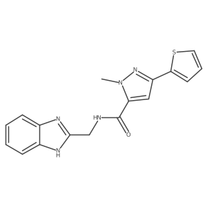 N-((1H-benzo[d]imidazol-2-yl)methyl)-1-methyl-3-(thiophen-2-yl)-1H-pyrazole-5-carboxamide结构式