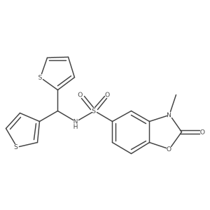 3-methyl-2-oxo-N-[(thiophen-2-yl)(thiophen-3-yl)methyl]-2,3-dihydro-1,3-benzoxazole-5-sulfonamide结构式