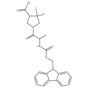1-[(2S)-2-({[(9H-fluoren-9-yl)methoxy]carbonyl}amino)propanoyl]-4,4-difluoropyrrolidine-3-carboxylic acid结构式