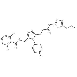 2-chloro-N-((5-((2-((5-(ethylthio)-1,3,4-thiadiazol-2-yl)amino)-2-oxoethyl)thio)-4-(4-fluorophenyl)-4H-1,2,4-triazol-3-yl)methyl)-6-fluorobenzamide结构式