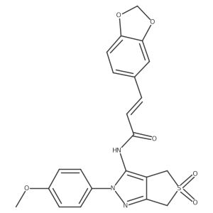 (2Z)-3-(1,3-benzodioxol-5-yl)-N-[2-(4-methoxyphenyl)-5,5-dioxido-2,6-dihydro-4H-thieno[3,4-c]pyrazol-3-yl]acrylamide结构式