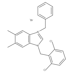 3-benzyl-1-(2,6-dichlorobenzyl)-5,6-dimethyl-3H-benzimidazol-1-ium bromide Structure