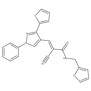 (Z)-2-cyano-N-(furan-2-ylmethyl)-3-(1-phenyl-3-thiophen-2-ylpyrazol-4-yl)prop-2-enamide结构式