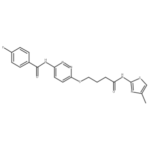 4-fluoro-N-(6-((4-((4-methylthiazol-2-yl)amino)-4-oxobutyl)thio)pyridazin-3-yl)benzamide结构式