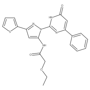 2-ethoxy-N-(1-(6-oxo-4-phenyl-1,6-dihydropyrimidin-2-yl)-3-(thiophen-2-yl)-1H-pyrazol-5-yl)acetamide结构式