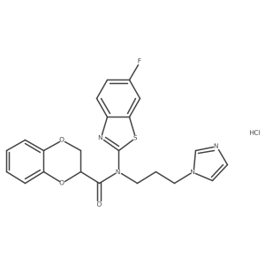 N-(3-(1H-imidazol-1-yl)propyl)-N-(6-fluorobenzo[d]thiazol-2-yl)-2,3-dihydrobenzo[b][1,4]dioxine-2-carboxamide hydrochloride结构式